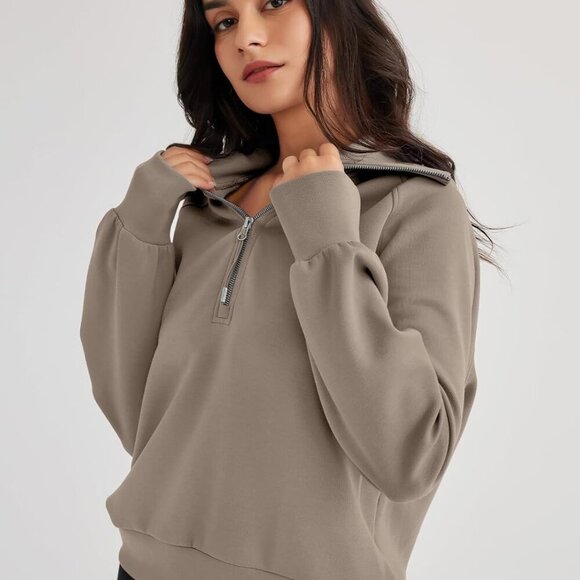 Womens Oversized Sweatshirts Half Zip Pullover Long Sleeve Quarter Zip Hoodies T - Picture 3 of 4